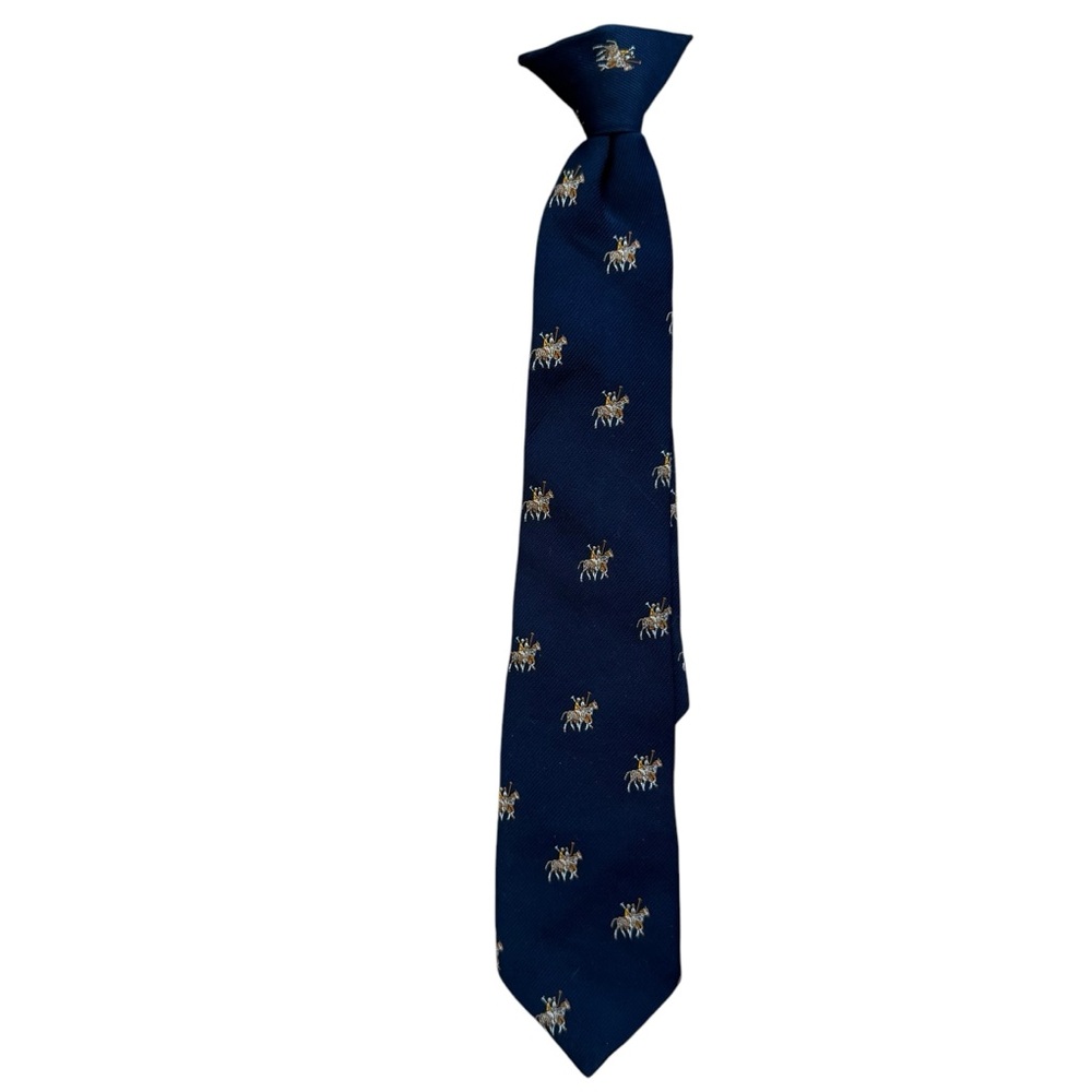 Boys Blue Clip-On Tie Necktie Equestrian Preppy - Picture 1 of 4